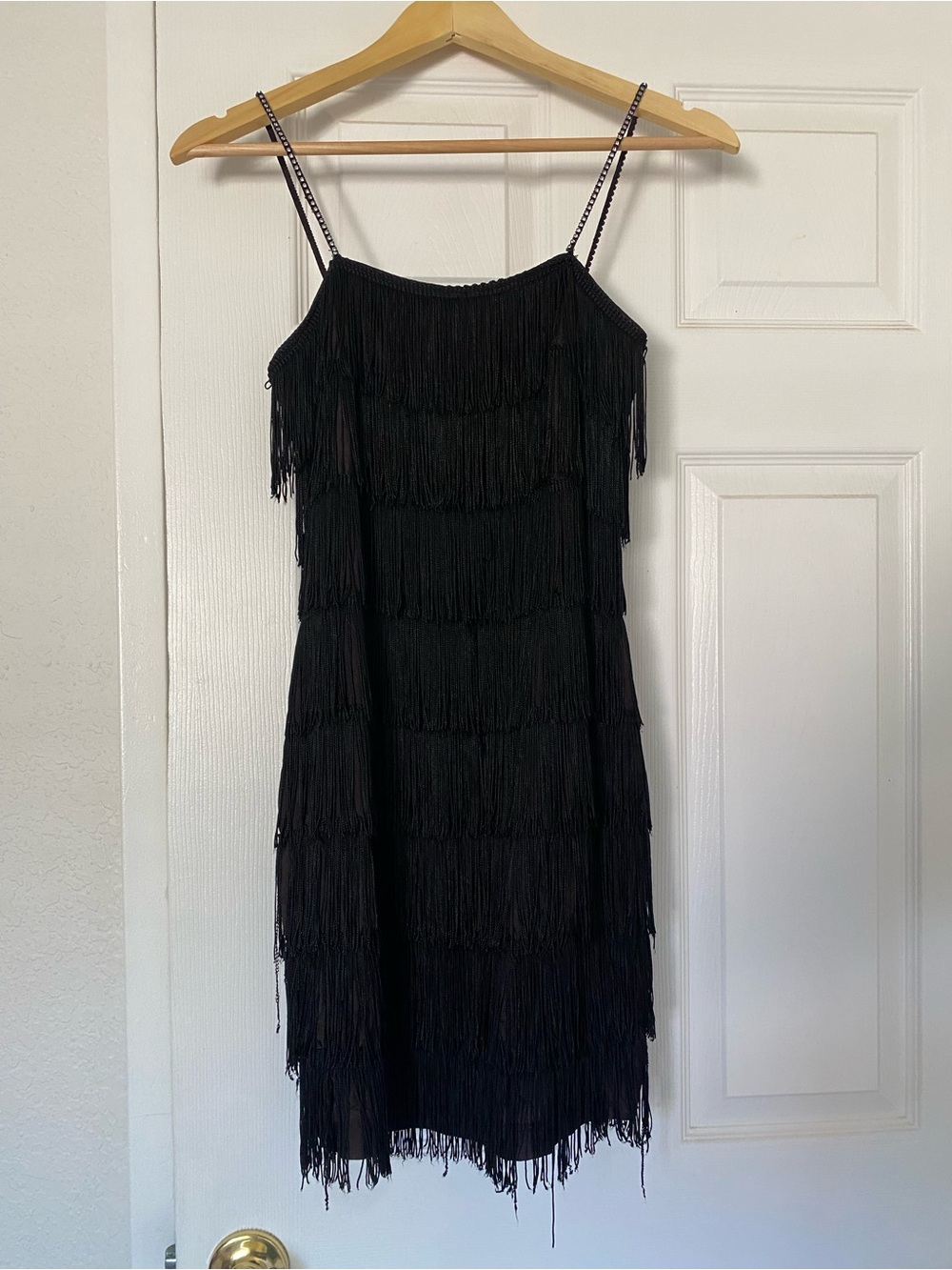 Vintage 1990s Roberta Black Tiered Fringe Mini Dress XXS/XS